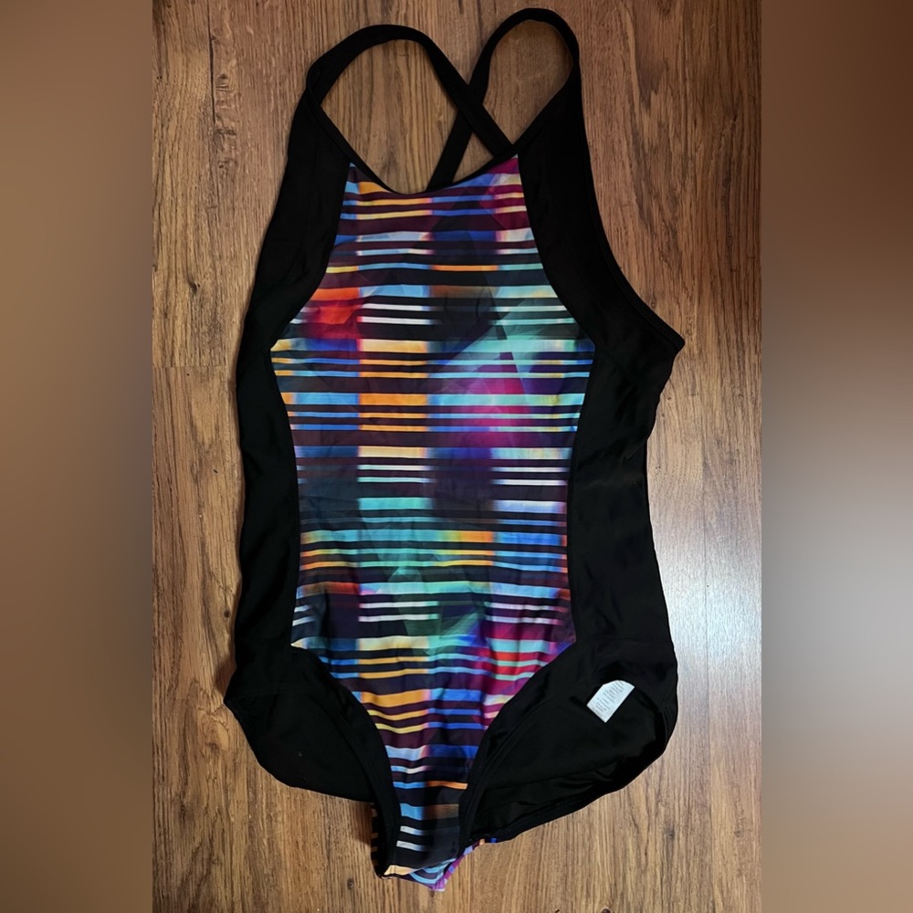 Colorful Striped Backless Swimsuit